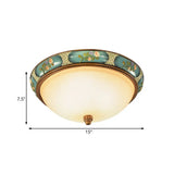 Vintage 3-Head Ceiling Mounted Light In Blue-Green With Frosted Glass Shade 15/19 W
