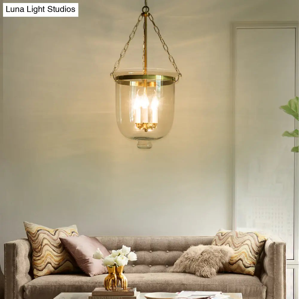 Vintage 3-Light Inverted Cloche Pendant Chandelier With Clear Glass For Living Room