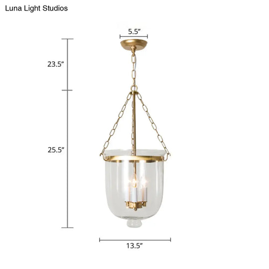 Vintage 3-Light Inverted Cloche Pendant Chandelier With Clear Glass For Living Room