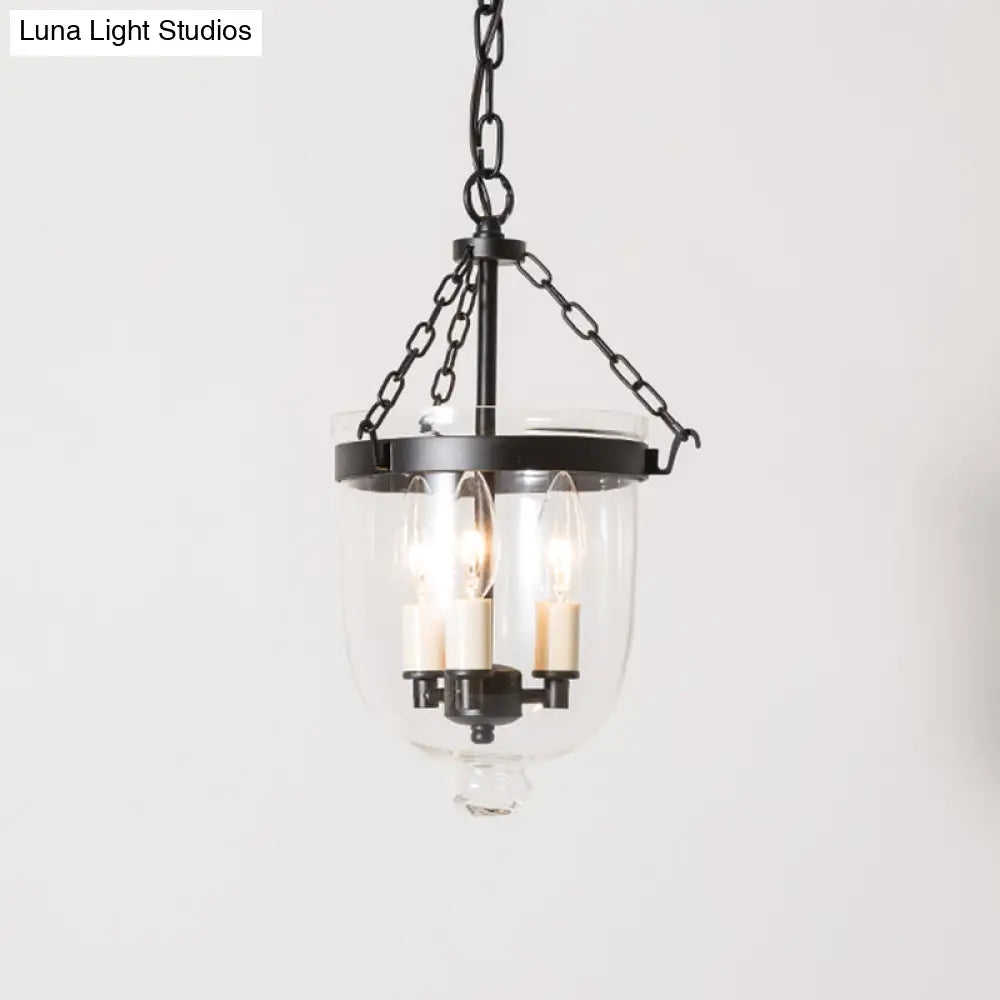 Vintage 3-Light Inverted Cloche Pendant Chandelier With Clear Glass For Living Room