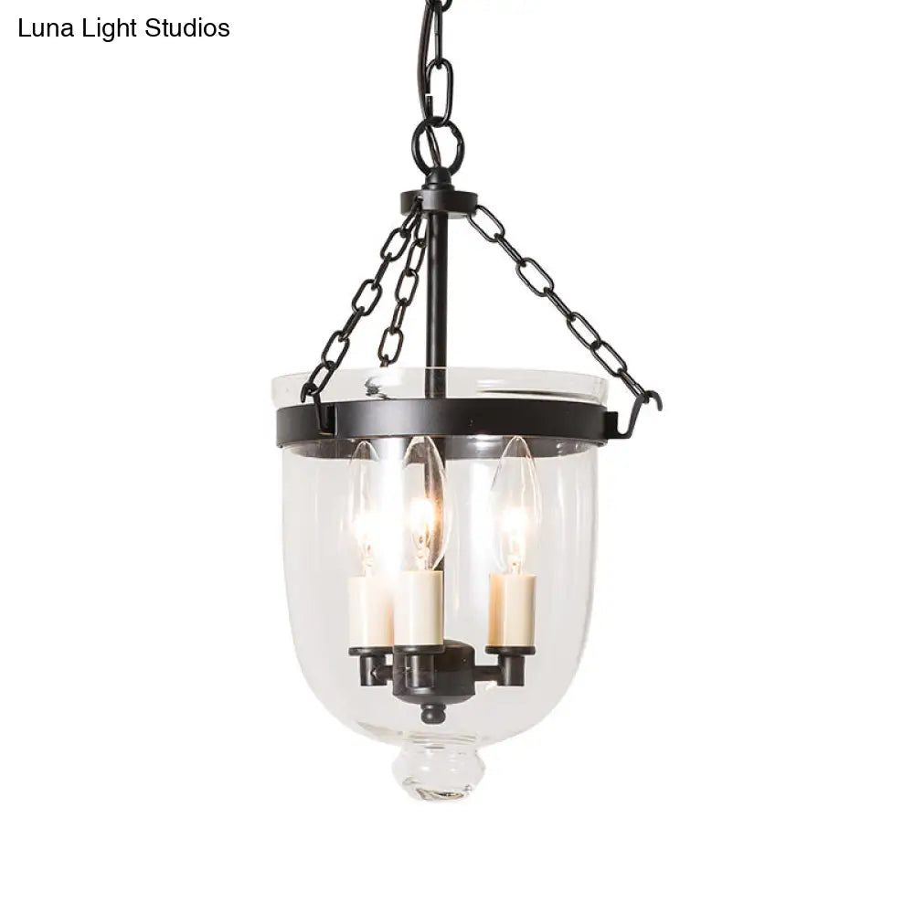 Vintage Clear Glass Chandelier - 3-Light Pendant For Living Room Black / 14