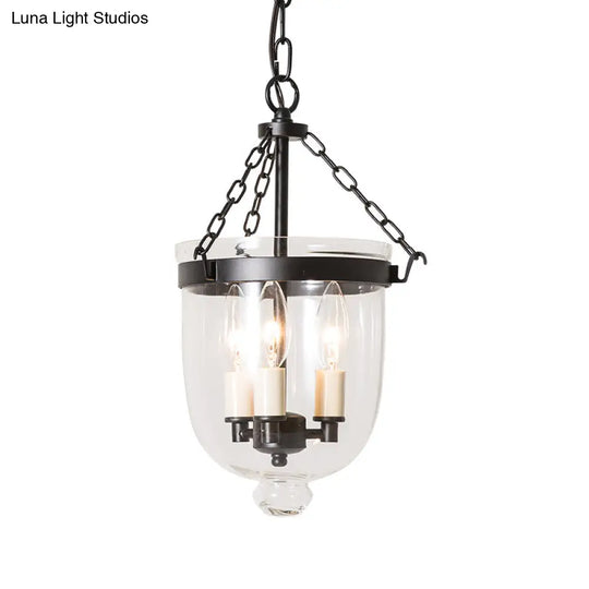 Vintage Clear Glass Chandelier - 3-Light Pendant For Living Room Black / 14