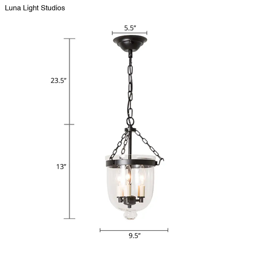Vintage 3-Light Inverted Cloche Pendant Chandelier With Clear Glass For Living Room
