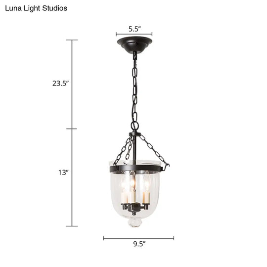 Vintage 3-Light Inverted Cloche Pendant Chandelier With Clear Glass For Living Room