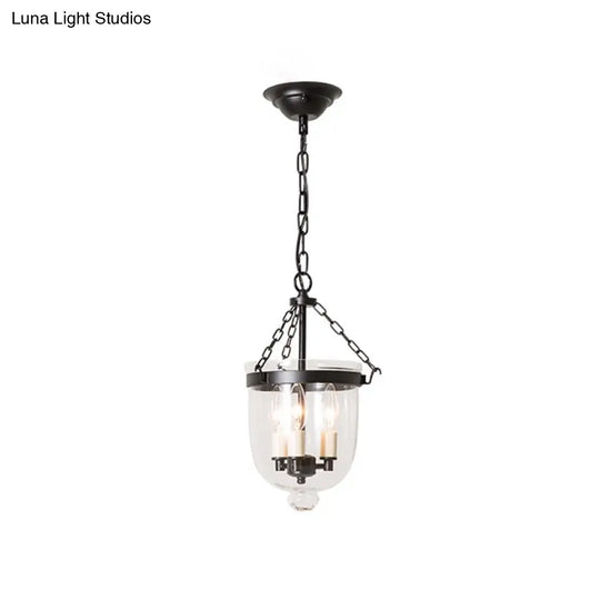 Vintage Clear Glass Chandelier - 3-Light Pendant For Living Room Black / 9.5