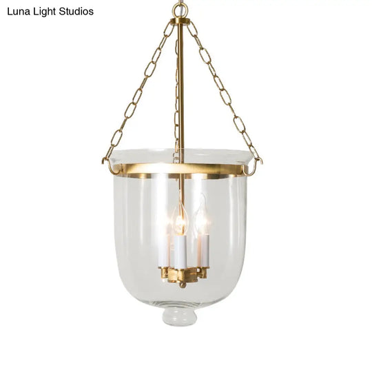 Vintage Clear Glass Chandelier - 3-Light Pendant For Living Room Gold / 9.5