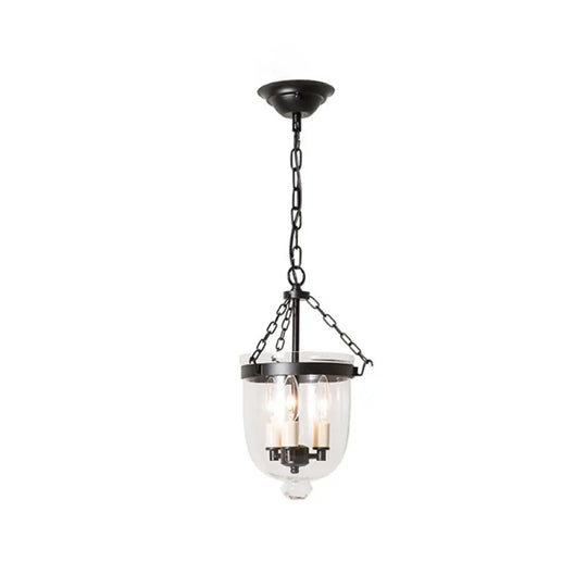 Vintage 3-Light Inverted Cloche Pendant Chandelier With Clear Glass For Living Room Black / 9.5’