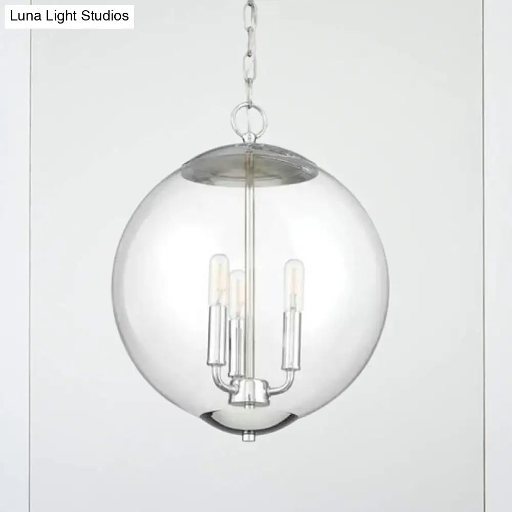 Vintage 3-Light Pendant With Clear Glass Globe Shade - Black/Chrome/Gold Perfect For Dining Room