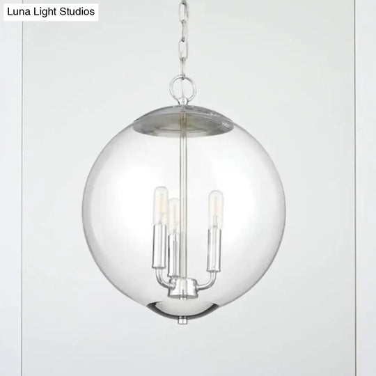 Vintage 3-Light Pendant With Clear Glass Globe Shade - Black/Chrome/Gold Perfect For Dining Room