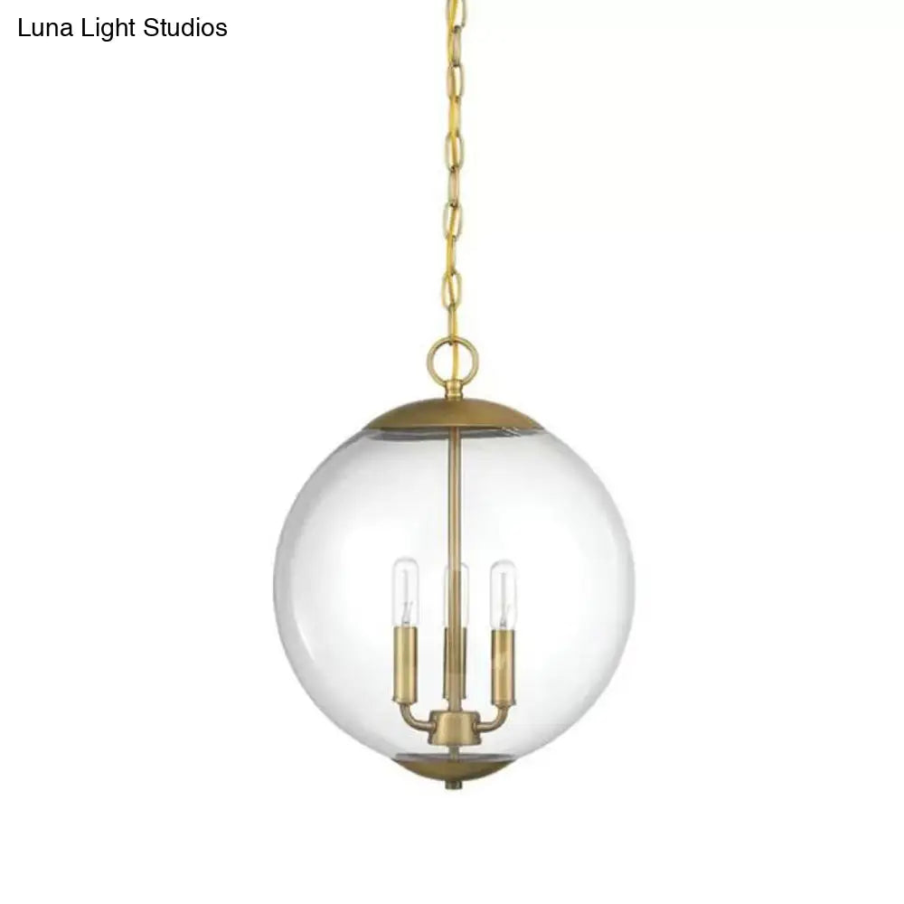 Vintage 3-Light Pendant With Clear Glass Globe Shade - Black/Chrome/Gold Perfect For Dining Room