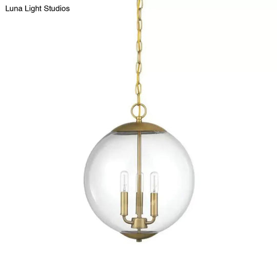 Vintage 3-Light Pendant With Clear Glass Globe Shade - Black/Chrome/Gold Perfect For Dining Room