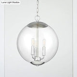 Vintage 3-Light Pendant With Clear Glass Globe Shade - Black/Chrome/Gold Perfect For Dining Room
