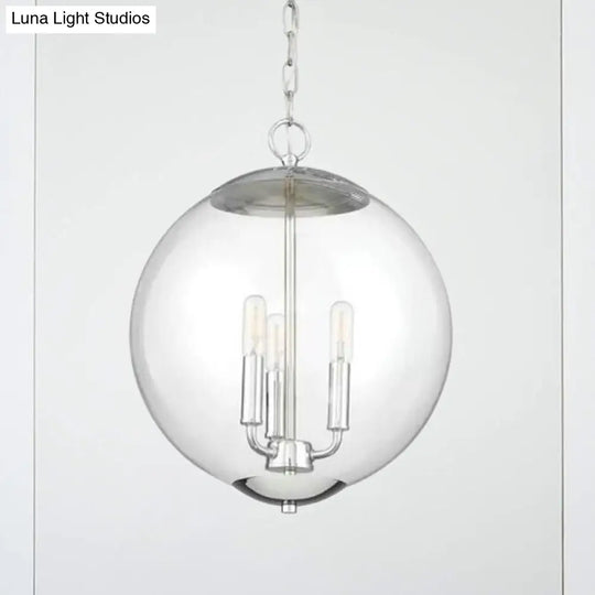 Vintage 3-Light Pendant Chandelier With Clear Glass Globe Shade For Dining Room - Black/Chrome/Gold
