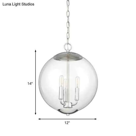Vintage 3-Light Pendant Chandelier With Clear Glass Globe Shade For Dining Room - Black/Chrome/Gold