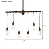 Vintage 6-Light Tubing Pendant Lamp Black Finish With Hanging Bulb - Indoor Ceiling Light Fixture