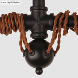 Vintage 6-Light Tubing Pendant Lamp Black Finish With Hanging Bulb - Indoor Ceiling Light Fixture