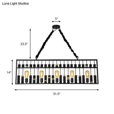 Vintage Abacus Pendant Ceiling Fixture - Metal Black 3 Bulbs Hanging Lamp For Restaurants