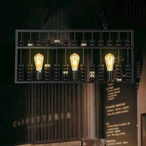 Vintage Abacus Pendant Ceiling Fixture - Metal Black 3 Bulbs Hanging Lamp For Restaurants
