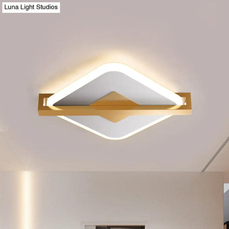 Vintage Acrylic Led Ceiling Mount Light - Black/White - Gold Rhombus Design With Frame Guard