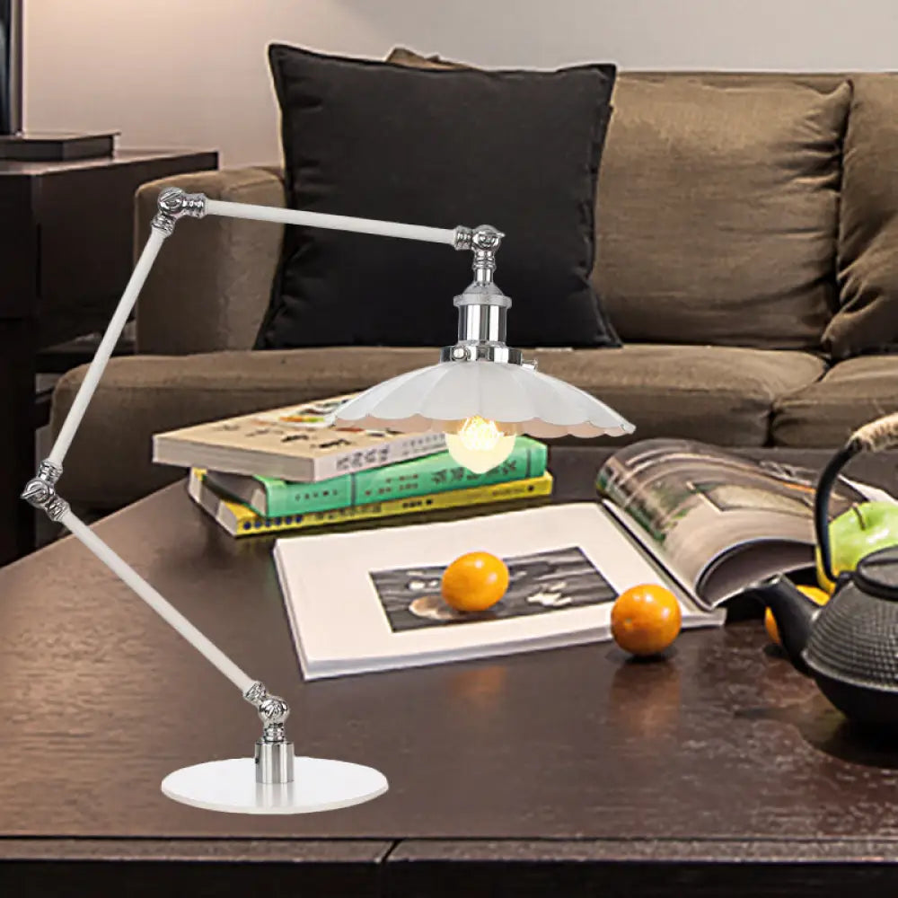 Vintage Adjustable Reading Lamp - Conical Desk Light White Metal 1 Stylish Design 8 Length Arm / A