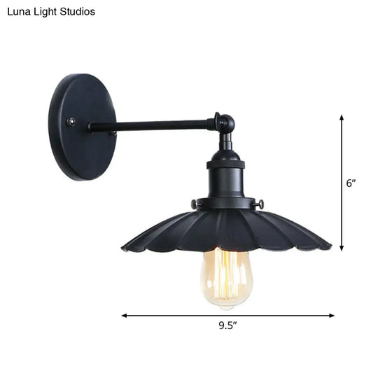 Vintage Adjustable Wall Lamp With Saucer Shade And Mesh Cage Design In Black