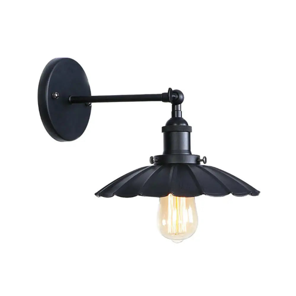 Vintage Adjustable Wall Lamp With Saucer Shade And Mesh Cage Design In Black / B