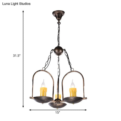 Vintage Aged Brass Metal Hanging Light - Two-Bulb Chandelier For Coffee Shop