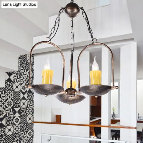 Vintage Aged Brass Metal Hanging Light - Two-Bulb Chandelier For Coffee Shop