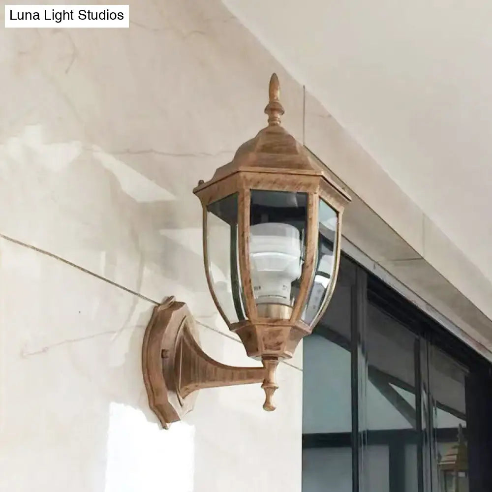 Vintage Aluminum Bell Garden Wall Lamp With Glass Shade - 1-Light Mount