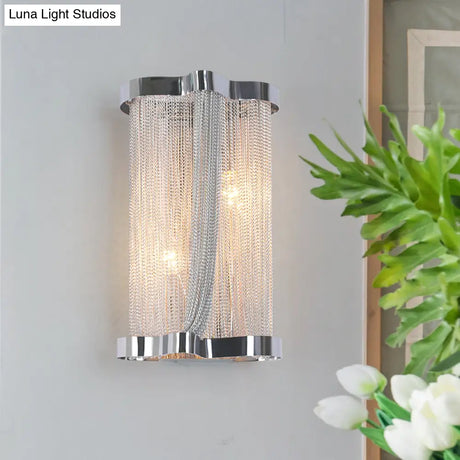 Vintage Aluminum Wall Lamp With Tassel Sconce Cylinder Shade In Gold/Silver - Set Of 2 Lights