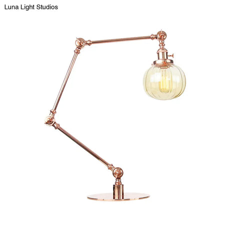 Vintage Amber/Clear Glass Table Lamp With Global Styling For Bedroom 1-Light Black/Bronze Finish