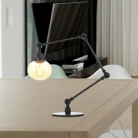 Vintage Amber/Clear Glass Table Lamp With Global Styling For Bedroom 1-Light Black/Bronze Finish