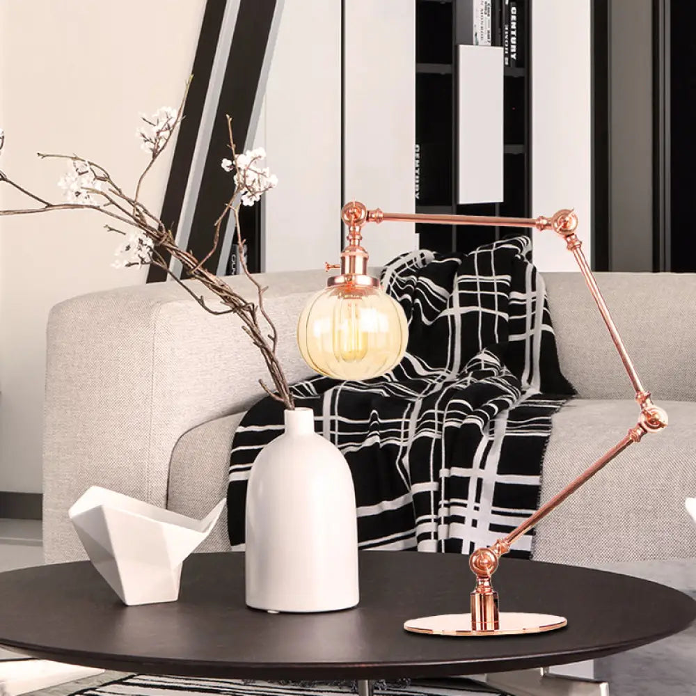 Vintage Amber/Clear Glass Table Lamp With Global Styling For Bedroom 1-Light Black/Bronze Finish