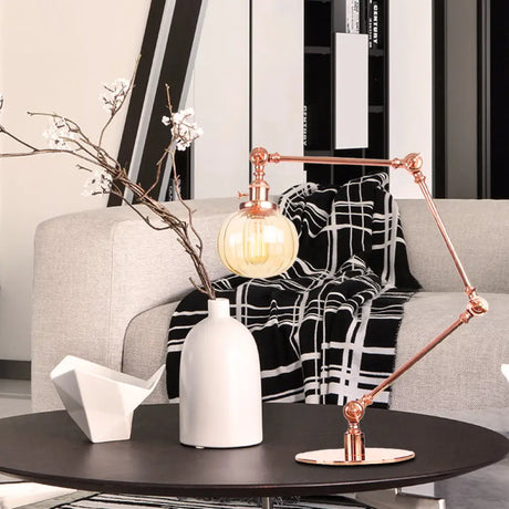 Vintage Amber/Clear Glass Table Lamp With Global Styling For Bedroom 1-Light Black/Bronze Finish