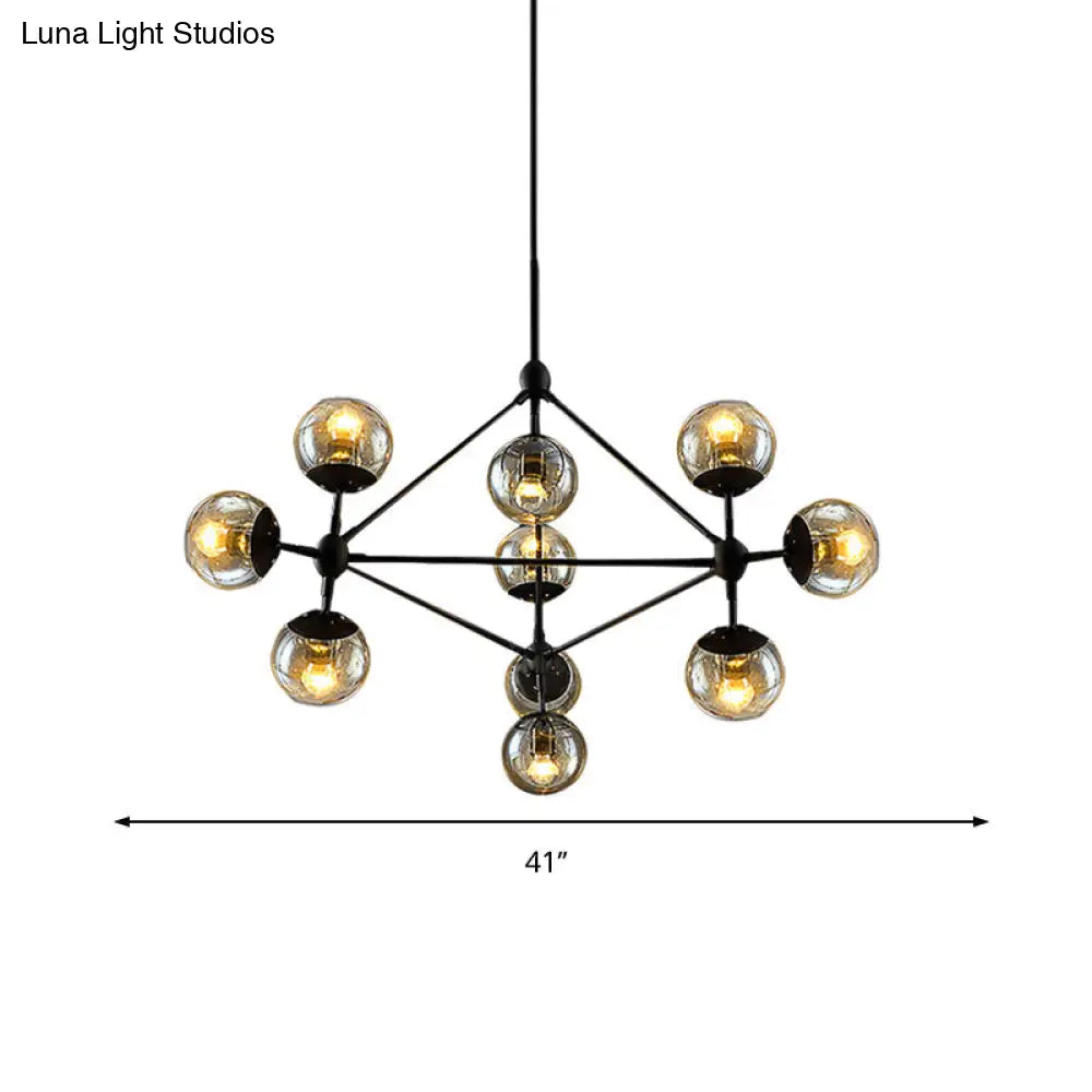 10-Light Sphere Chandelier In Vintage Amber Glass - Stylish Ceiling Lamp For Living Room