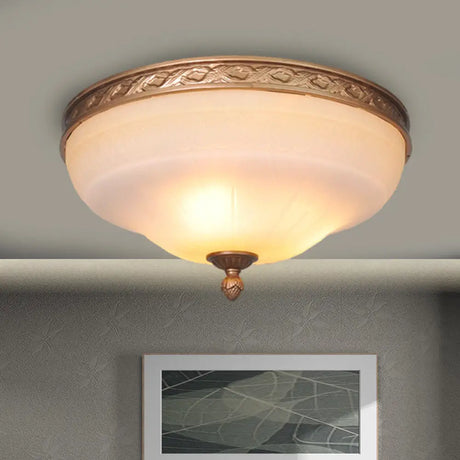 Vintage Amber Glass Ivory Ceiling Lamp - Curved Dome 14.5’/16.5’/20’ Wide Led Flush Mount