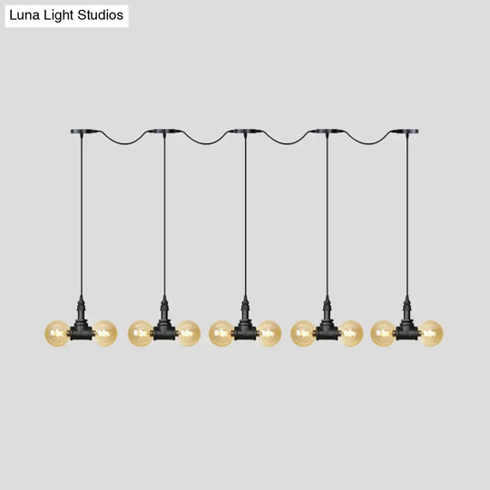 Amber Glass Ball Pendant Lamp With Multiple Black Led Lights
