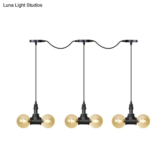 Amber Glass Ball Pendant Lamp With Multiple Black Led Lights
