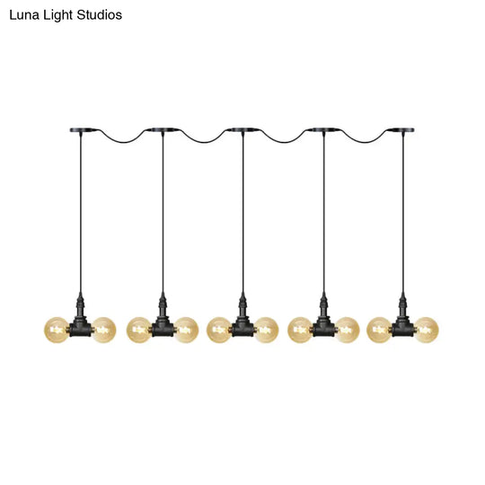 Amber Glass Ball Pendant Lamp With Multiple Black Led Lights
