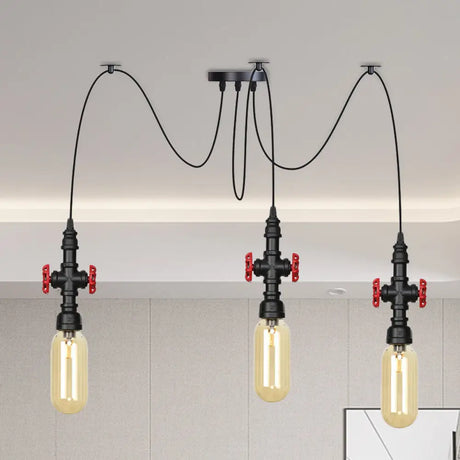Vintage Amber Glass Pendant Light - 2/3/6-Light Led Suspension Lamp For Coffee Shops In Black 3 /