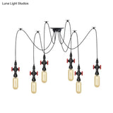 Vintage Amber Glass Pendant Light - 2/3/6-Light Led Suspension Lamp For Coffee Shops In Black