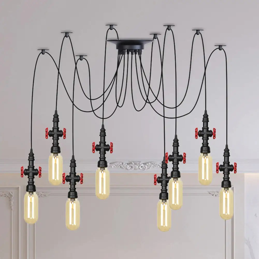 Vintage Amber Glass Pendant Light - 2/3/6-Light Led Suspension Lamp For Coffee Shops In Black 8 /