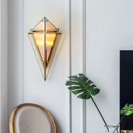 Vintage Amber/Smoke Gray Glass Triangle Wall Sconce Light - Led Lamp With Iron Frame Amber