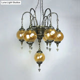 Vintage Amber Swirl Glass Globe Chandelier - Coffee House Pendant Light Fixture