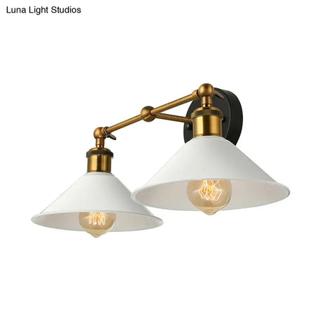Vintage Antique Brass Cone Wall Sconce - Stylish 2-Light Mount For Living Room