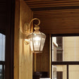 Vintage Antique Brass Wall Sconce Light With Transparent Glass - 1-Light Tapered Lamp For Outdoor