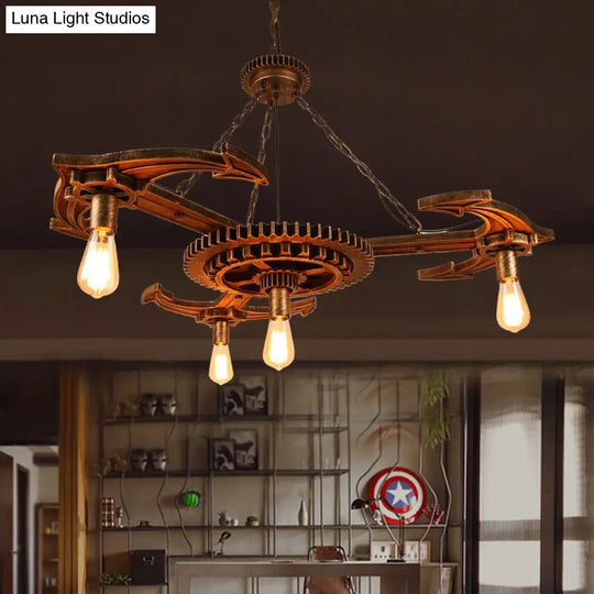 Vintage Bronze Pendant Chandelier With Open Bulb Lighting Elegant Dining Room Ceiling Fixture