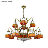 Vintage Art Glass Tiffany Chandelier - Orange Dome Hotel Lighting For Hallways