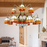 Vintage Art Glass Tiffany Chandelier - Orange Dome Hotel Lighting For Hallways 13 /