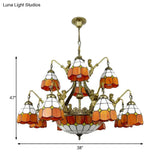 Vintage Art Glass Tiffany Chandelier - Orange Dome Hotel Lighting For Hallways